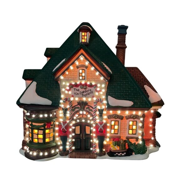 Vtg Santas Workbench Tin Soldiers Toyland Fiber Optic Christmas Village Shop - Picture 2 of 13